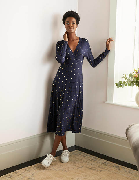 Gemma Jersey Dress - Navy, Gold Foil Spot Gemma Jersey Dress - Navy, Gold Foil Spot