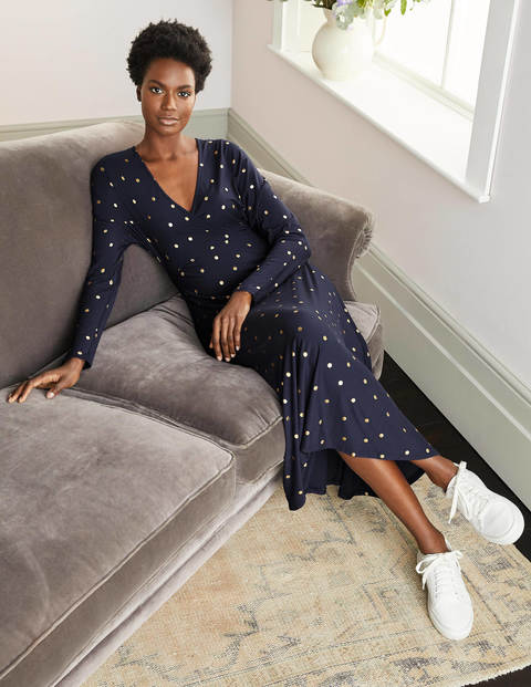 Gemma Jersey Dress - Navy, Gold Foil Spot Gemma Jersey Dress - Navy, Gold Foil Spot