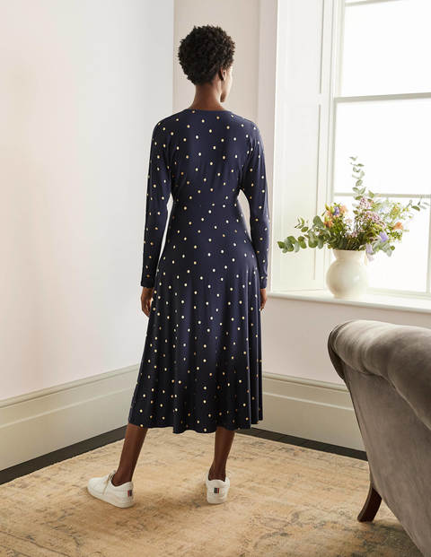 Gemma Jersey Dress - Navy, Gold Foil Spot Gemma Jersey Dress - Navy, Gold Foil Spot