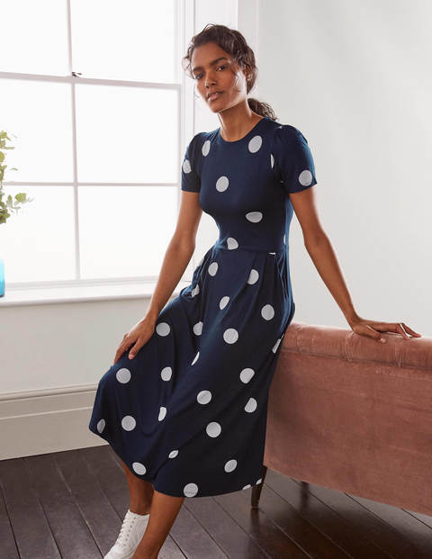 Lucinda Jersey Midi Dress - Navy, Regular Dot