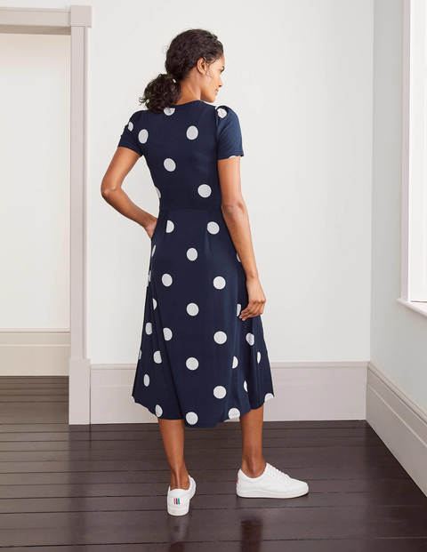 Lucinda Jersey Midi Dress - Navy, Regular Dot Lucinda Jersey Midi Dress - Navy, Regular Dot