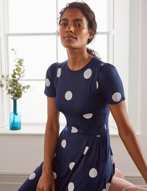 Lucinda Jersey Midi Dress - Navy, Regular Dot Lucinda Jersey Midi Dress - Navy, Regular Dot