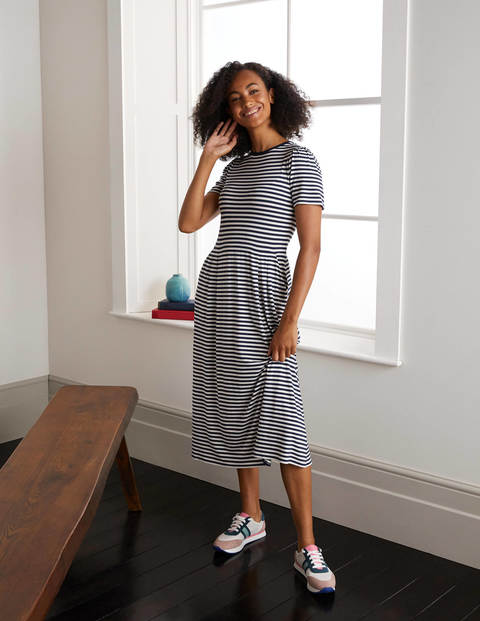 Lucinda Jersey Midi Dress - Ivory/ Navy Lucinda Jersey Midi Dress - Ivory/ Navy