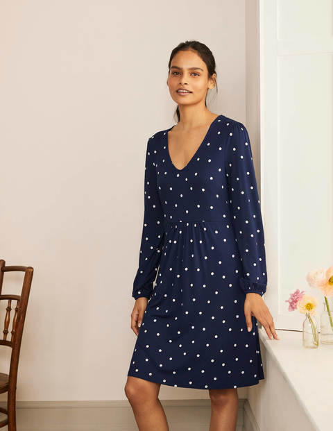 Hattie Jersey Dress - Navy and Ivory, Polka Dot Hattie Jersey Dress - Navy and Ivory, Polka Dot