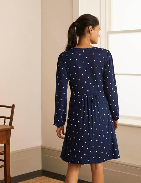 Hattie Jersey Dress - Navy and Ivory, Polka Dot Hattie Jersey Dress - Navy and Ivory, Polka Dot