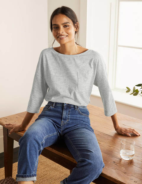 The Cotton Boxy Boatneck Tee - Ivory/Navy The Cotton Boxy Boatneck Tee - Ivory/Navy