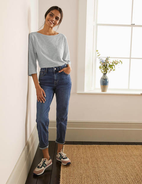 The Cotton Boxy Boatneck Tee - Ivory/Navy The Cotton Boxy Boatneck Tee - Ivory/Navy