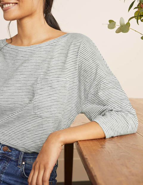 The Cotton Boxy Boatneck Tee - Ivory/Navy The Cotton Boxy Boatneck Tee - Ivory/Navy