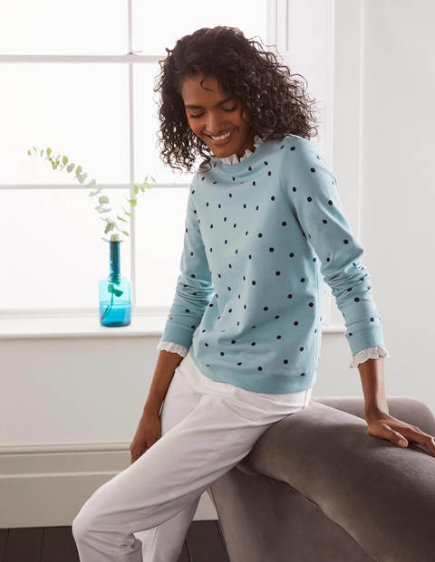 Holly Jersey Sweatshirt - Ice Blue, Polka Dot Holly Jersey Sweatshirt - Ice Blue, Polka Dot