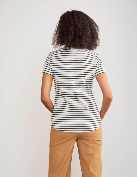 Superweiches T-shirt mit Rundhalsausschnitt - Naturweiß/Navy Superweiches T-shirt mit Rundhalsausschnitt - Naturweiß/Navy