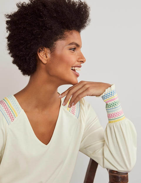 Isabel Smocked Jersey Top - Ivory Isabel Smocked Jersey Top - Ivory