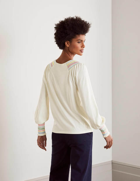 Isabel Smocked Jersey Top - Ivory Isabel Smocked Jersey Top - Ivory