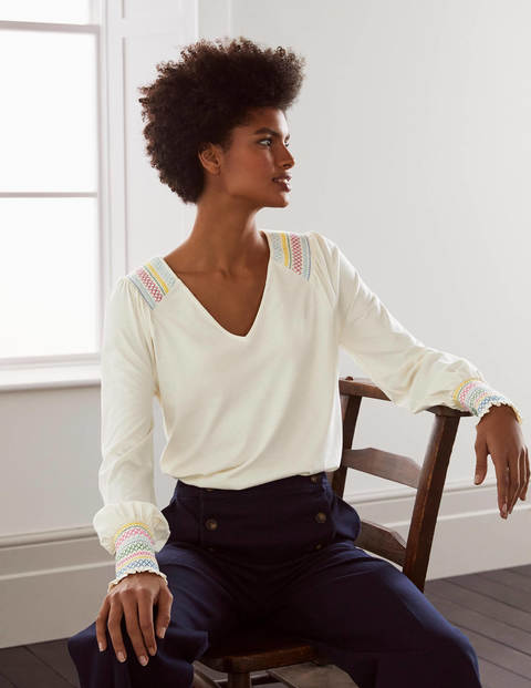 Isabel Smocked Jersey Top - Ivory Isabel Smocked Jersey Top - Ivory