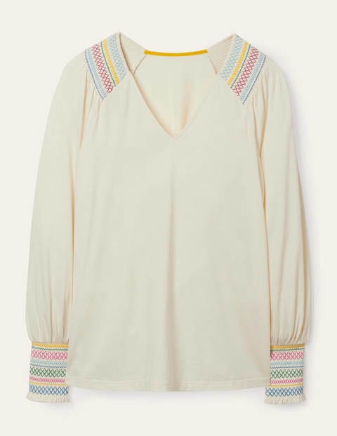Isabel Smocked Jersey Top - Ivory Isabel Smocked Jersey Top - Ivory