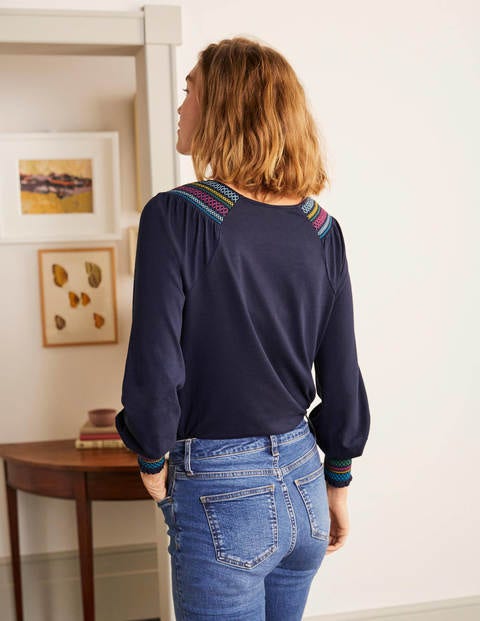 Isabel Smocked Jersey Top - Navy Isabel Smocked Jersey Top - Navy
