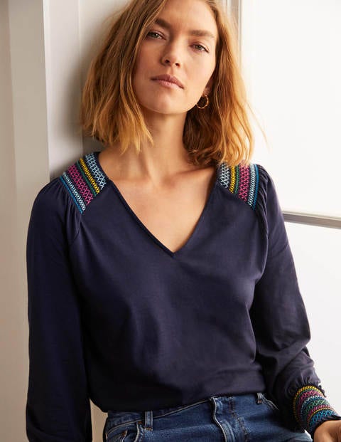 Isabel Smocked Jersey Top - Navy Isabel Smocked Jersey Top - Navy
