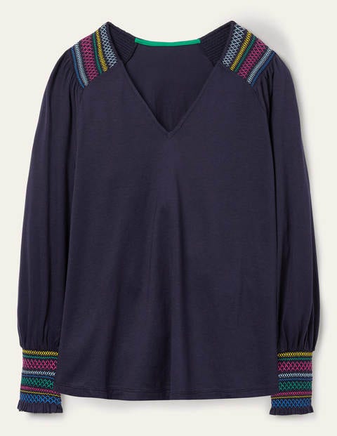 Isabel Smocked Jersey Top - Navy Isabel Smocked Jersey Top - Navy