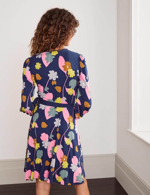 Edie Jersey Wrap Dress - Navy, Floral Press Edie Jersey Wrap Dress - Navy, Floral Press