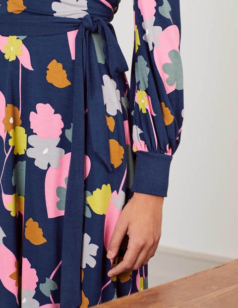 Edie Jersey Wrap Dress - Navy, Floral Press Edie Jersey Wrap Dress - Navy, Floral Press