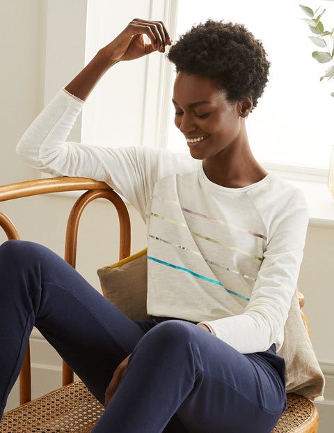 Lorna Baseball Jersey Tee - Ivory, Foil Placement Stripe Lorna Baseball Jersey Tee - Ivory, Foil Placement Stripe