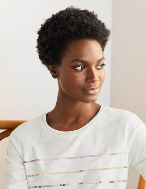 Lorna Baseball Jersey Tee - Ivory, Foil Placement Stripe Lorna Baseball Jersey Tee - Ivory, Foil Placement Stripe