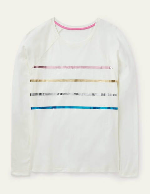 Lorna Baseball Jersey Tee - Ivory, Foil Placement Stripe Lorna Baseball Jersey Tee - Ivory, Foil Placement Stripe