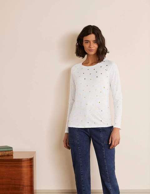 T-shirt de baseball Lorna en jersey - Blanc et doré, pois T-shirt de baseball Lorna en jersey - Blanc et doré, pois