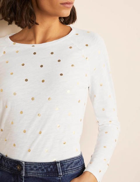 T-shirt de baseball Lorna en jersey - Blanc et doré, pois T-shirt de baseball Lorna en jersey - Blanc et doré, pois