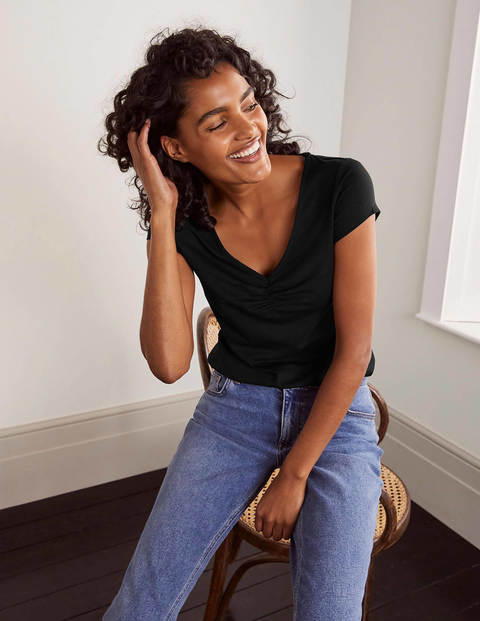 Supersoft Ruched V-neck Tee - Black Supersoft Ruched V-neck Tee - Black