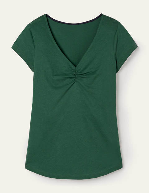 Superweiches T-Shirt mit gerafftem V-Ausschnitt - Palmblattgrün Superweiches T-Shirt mit gerafftem V-Ausschnitt - Palmblattgrün