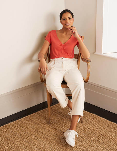 Supersoft Ruched V-neck Tee - Cherry Red Supersoft Ruched V-neck Tee - Cherry Red