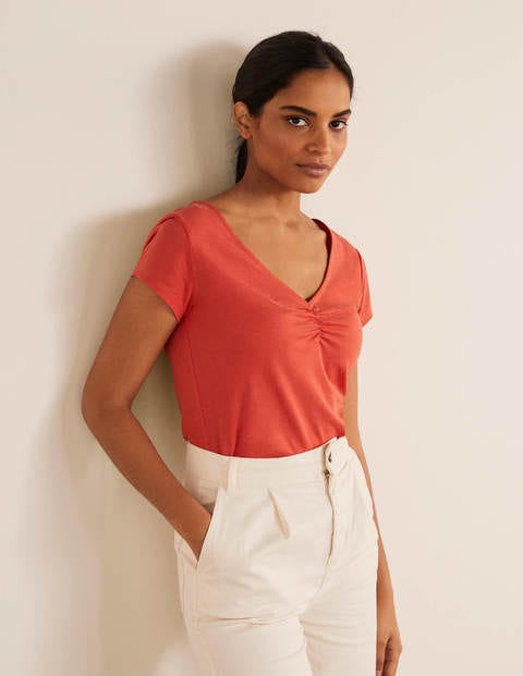 Supersoft Ruched V-neck Tee - Cherry Red Supersoft Ruched V-neck Tee - Cherry Red
