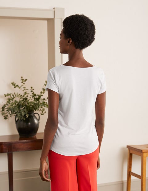 Superweiches T-Shirt mit gerafftem V-Ausschnitt - Weiß Superweiches T-Shirt mit gerafftem V-Ausschnitt - Weiß