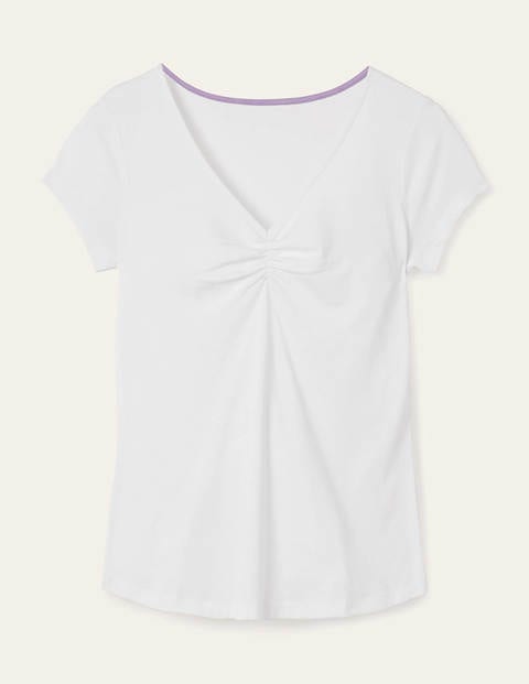 Superweiches T-Shirt mit gerafftem V-Ausschnitt - Weiß Superweiches T-Shirt mit gerafftem V-Ausschnitt - Weiß