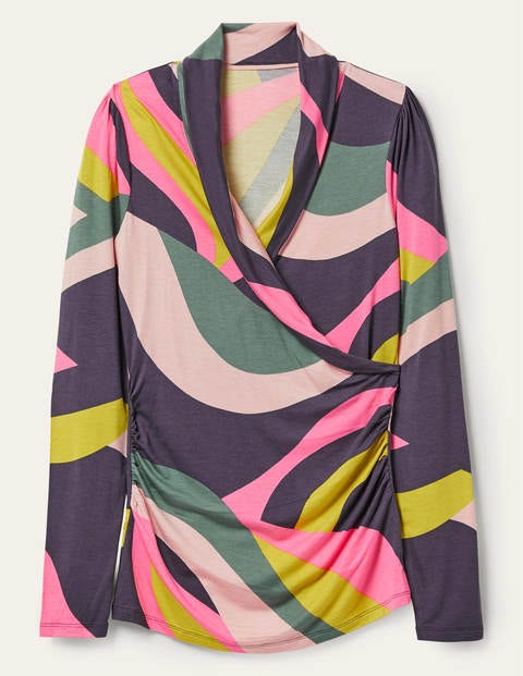Lara Wrap Top - Asphalt, Groovy Wave Lara Wrap Top - Asphalt, Groovy Wave