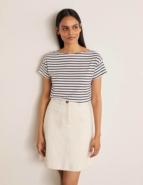 Superweiches T-shirt mit U-Boot-Ausschnitt - Naturweiß/Navy Superweiches T-shirt mit U-Boot-Ausschnitt - Naturweiß/Navy