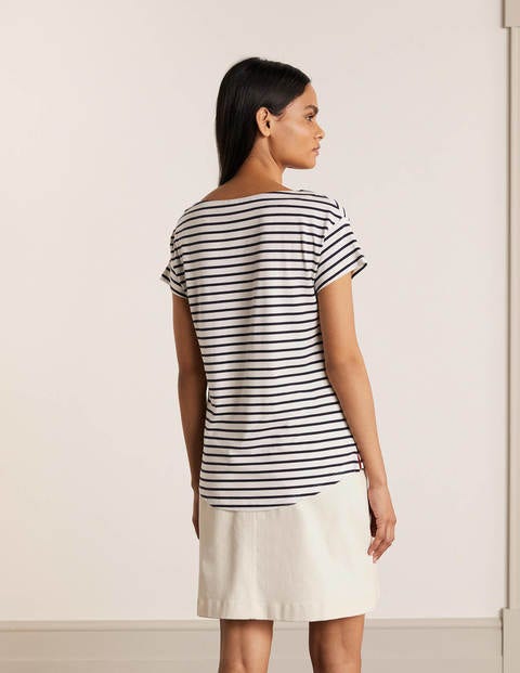 Superweiches T-shirt mit U-Boot-Ausschnitt - Naturweiß/Navy Superweiches T-shirt mit U-Boot-Ausschnitt - Naturweiß/Navy