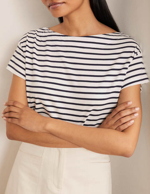 Superweiches T-shirt mit U-Boot-Ausschnitt - Naturweiß/Navy Superweiches T-shirt mit U-Boot-Ausschnitt - Naturweiß/Navy