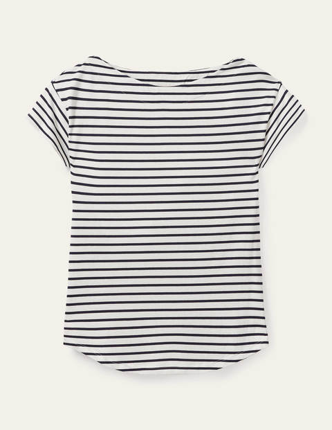 Superweiches T-shirt mit U-Boot-Ausschnitt - Naturweiß/Navy Superweiches T-shirt mit U-Boot-Ausschnitt - Naturweiß/Navy