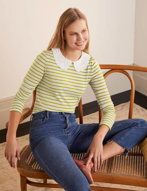 Kathleen Jersey Top - Ivory/ Chartreuse