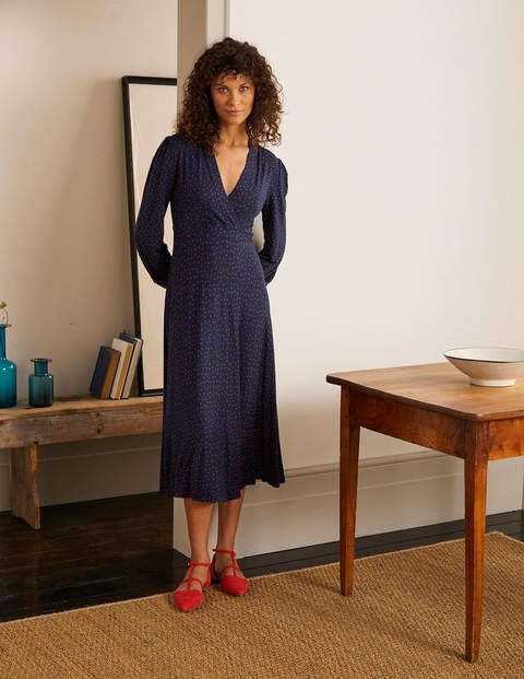 Patricia Jersey Midi Dress - Navy, Micro Dot Patricia Jersey Midi Dress - Navy, Micro Dot