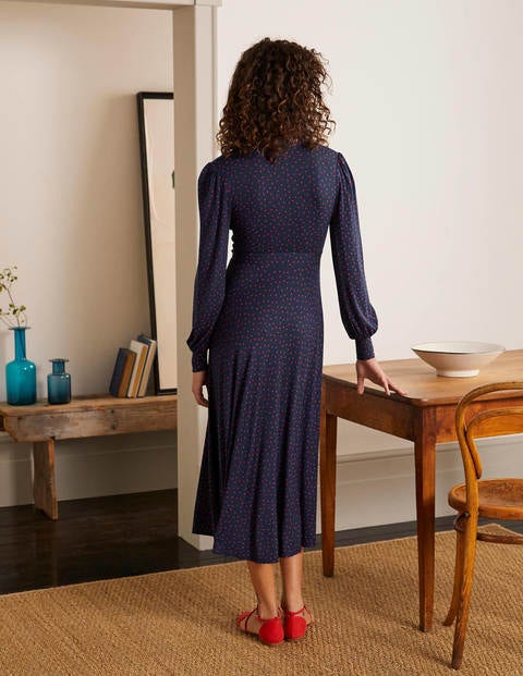 Patricia Jersey Midi Dress - Navy, Micro Dot Patricia Jersey Midi Dress - Navy, Micro Dot