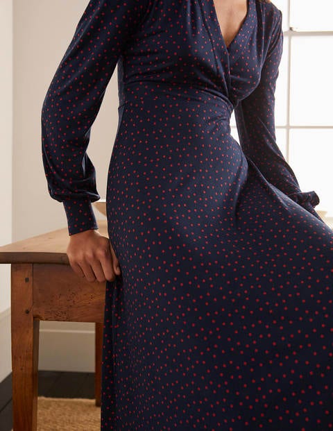 Patricia Jersey Midi Dress - Navy, Micro Dot Patricia Jersey Midi Dress - Navy, Micro Dot