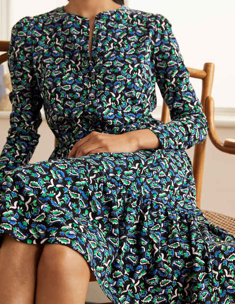 Nancy Tiered Jersey Dress - Black, Floral Paisley Nancy Tiered Jersey Dress - Black, Floral Paisley