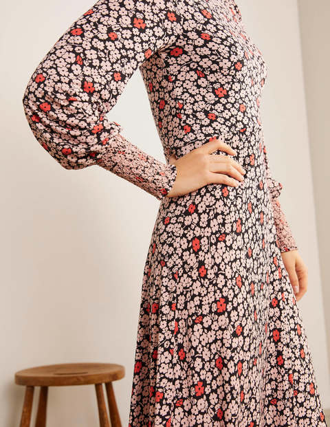 Naomi Smocked Jersey Dress - Black, Floral Pop Naomi Smocked Jersey Dress - Black, Floral Pop