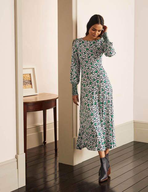 Naomi Smocked Jersey Dress - Navy, Floral Pop Naomi Smocked Jersey Dress - Navy, Floral Pop
