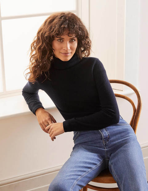 navy cashmere roll neck jumper