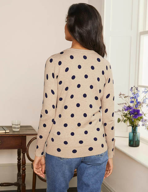 Eldon Baumwollpullover mit V-Ausschnitt - Mausgrau, Kleine Lineare Tupfen Eldon Baumwollpullover mit V-Ausschnitt - Mausgrau, Kleine Lineare Tupfen
