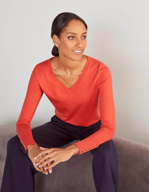 Pull col V Eldon en coton - Rouge cerise Pull col V Eldon en coton - Rouge cerise