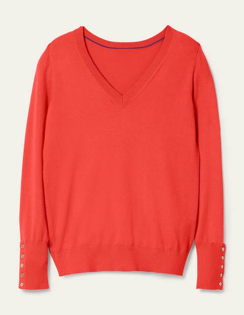 Pull col V Eldon en coton - Rouge cerise Pull col V Eldon en coton - Rouge cerise
